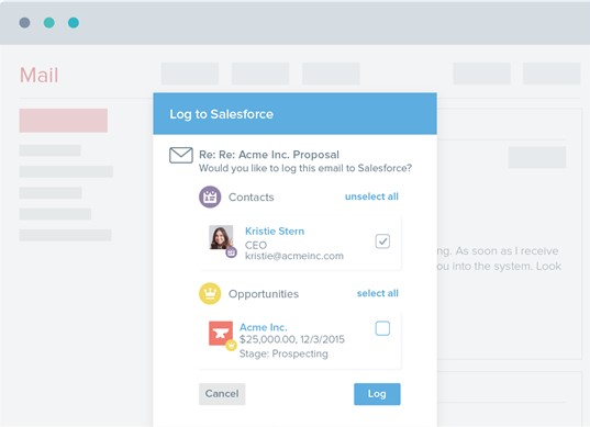 log email to Salesforce from browser