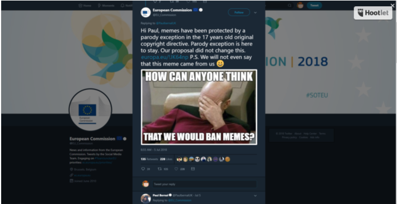 tweet Comisión Europea derechos de autor
