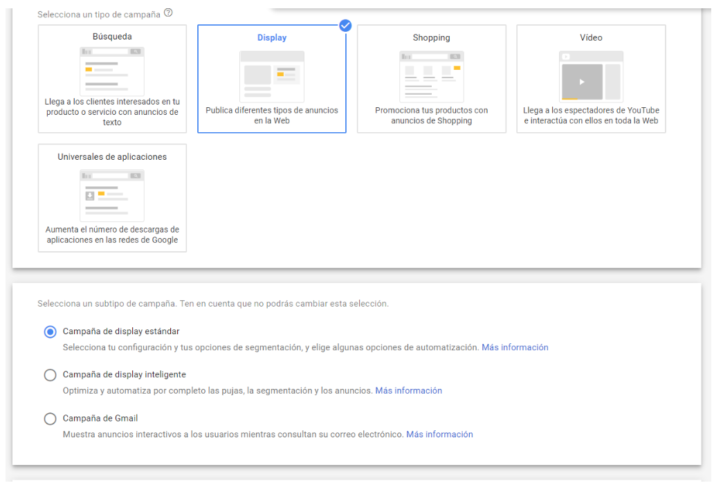 Configuración de campaña Display en Google Ads